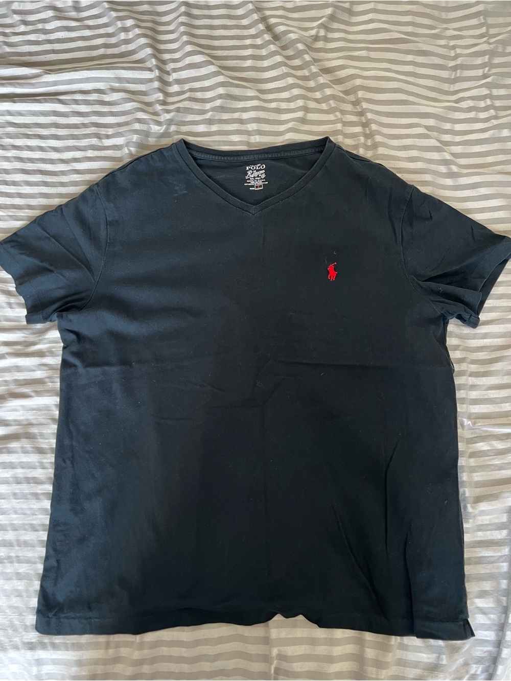 Polo by Ralph Lauren Black V‑Neck Short Sleeve Tee with Red Pony